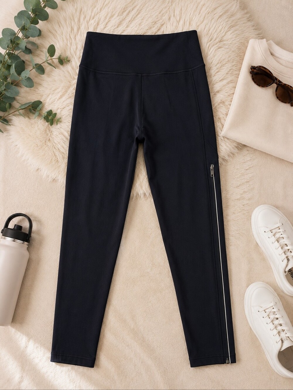Athleta Black High Rise Side Zip Performance Leggings Women's Size Small
